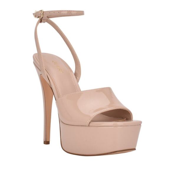 Guess Tabye Beige Patent Leather Platform Strappy Heels Spring Summer Sz 10 NWB - Picture 3 of 9